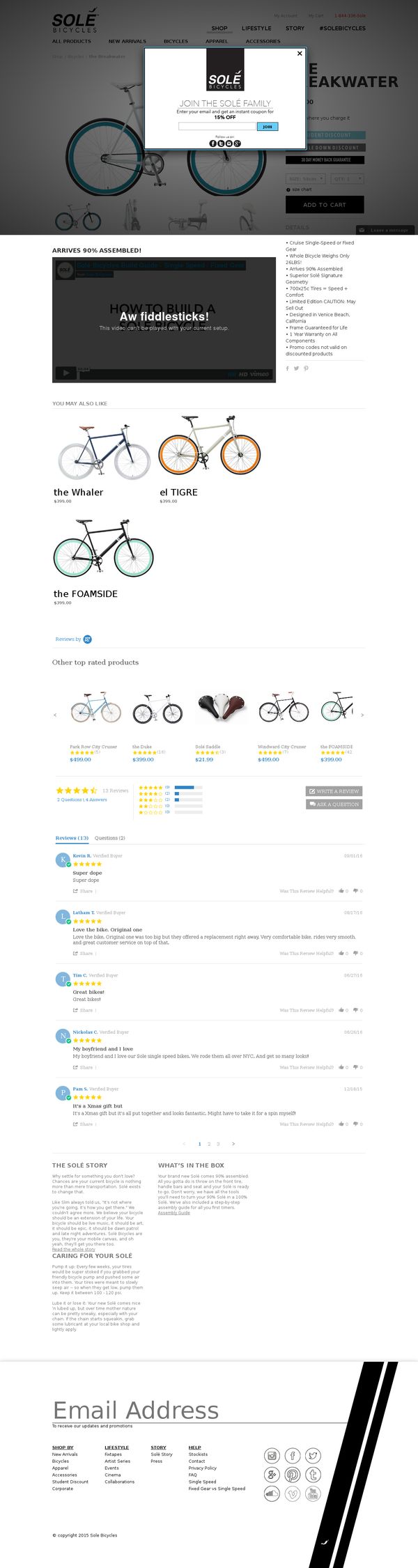 Solé Bicycles — the Breakwater - $379 Fixed Gear &amp; Single Speed bike for Sale by Solé Bicyc…