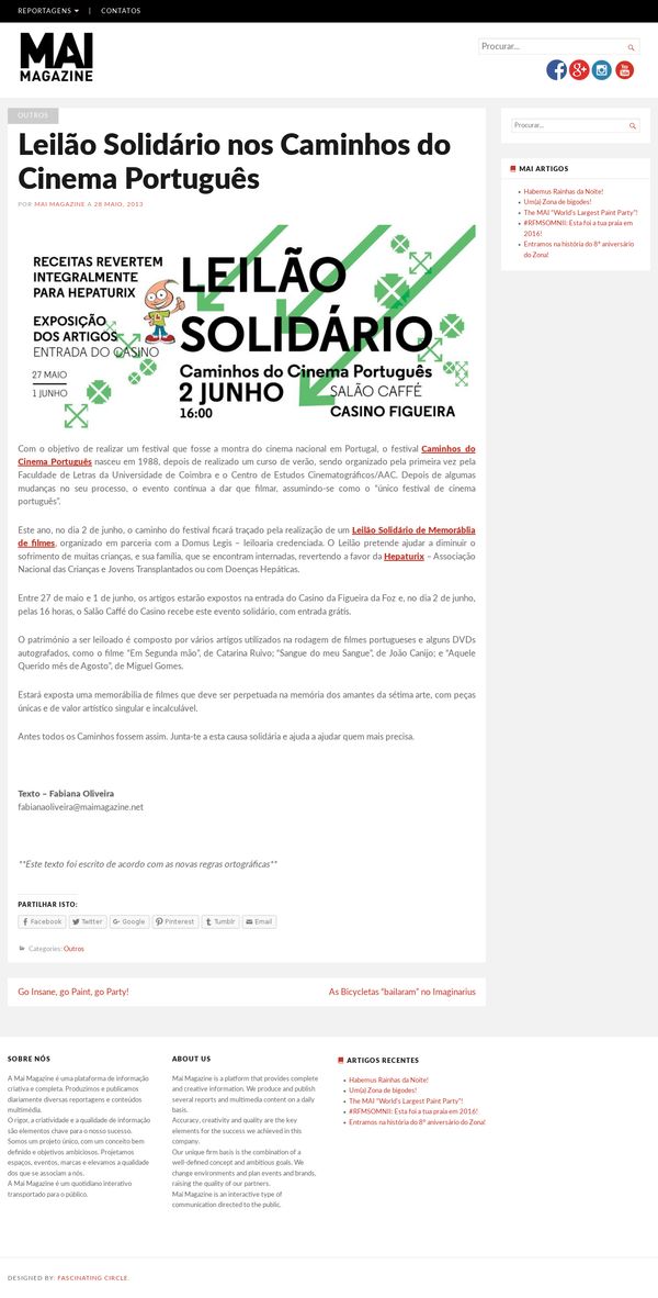 Leilão Solidário nos Caminhos do Cinema Português | MAI Magazine