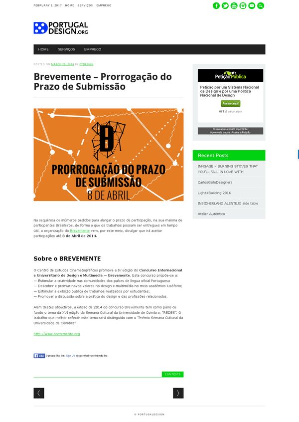 Brevemente - Prorrogação do Prazo de Submissão | PortugalDesign