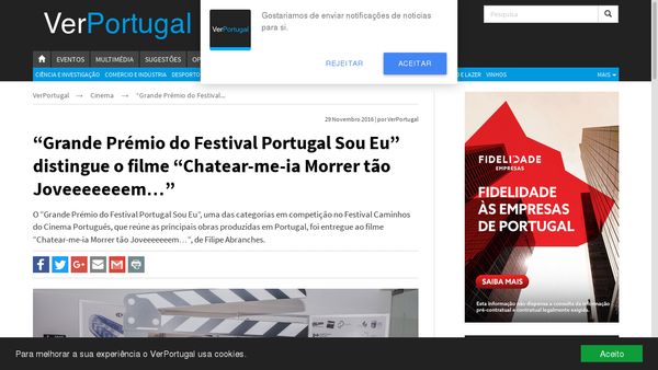 “Grande Prémio do Festival Portugal Sou Eu” distingue o filme “Chatear-me-ia Morrer tão Jov…