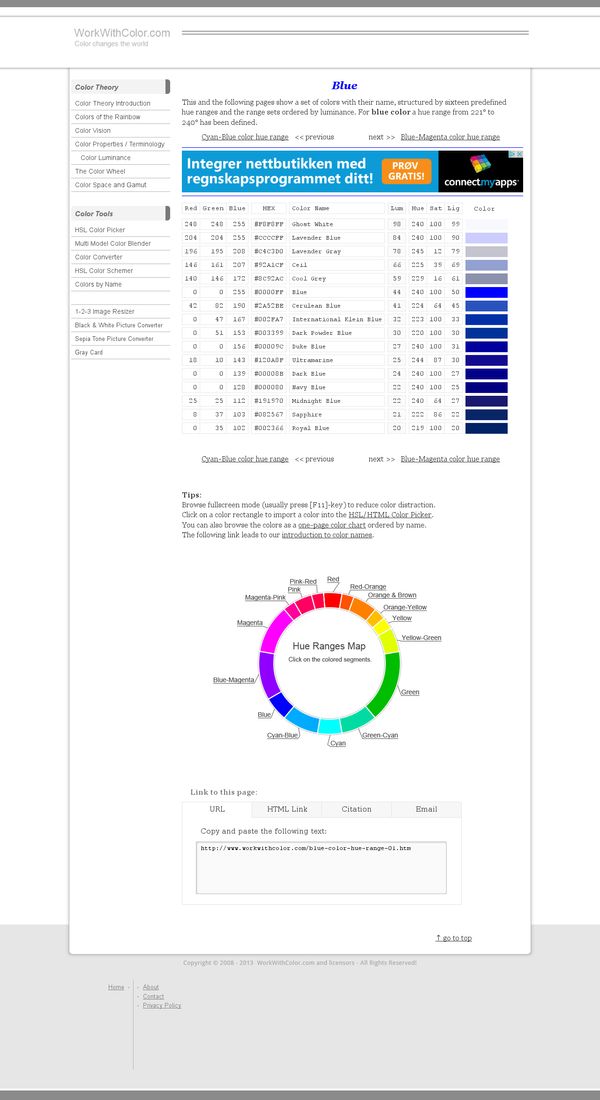 Blue Color Hue Range, Color Name List of Blue Colors, HEX, HSL, RGB