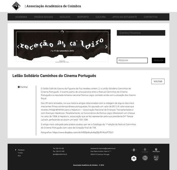 Leilão Solidário Caminhos do Cinema Português | Associação Académica de Coimbra