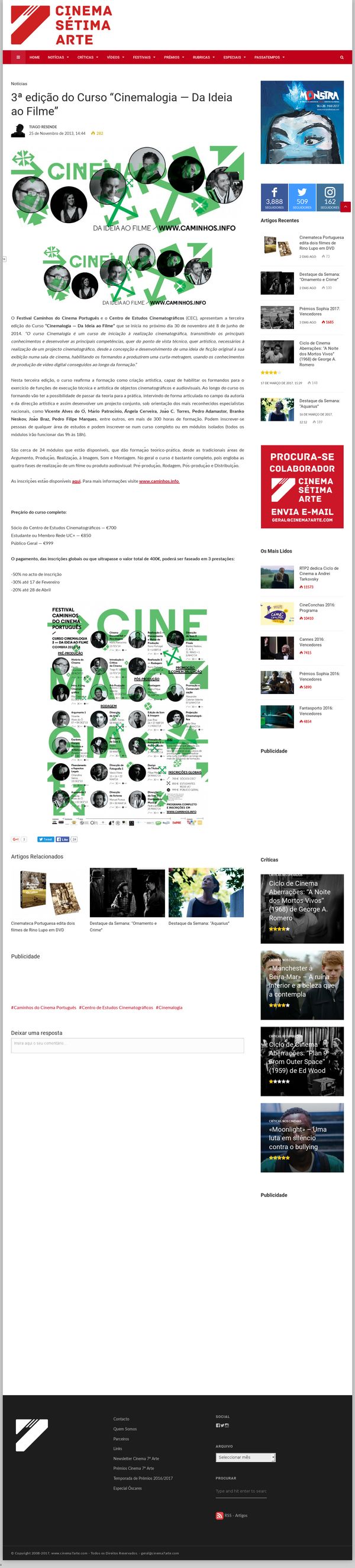 3ª edição do Curso “Cinemalogia — Da Ideia ao Filme” | Cinema 7ª Arte