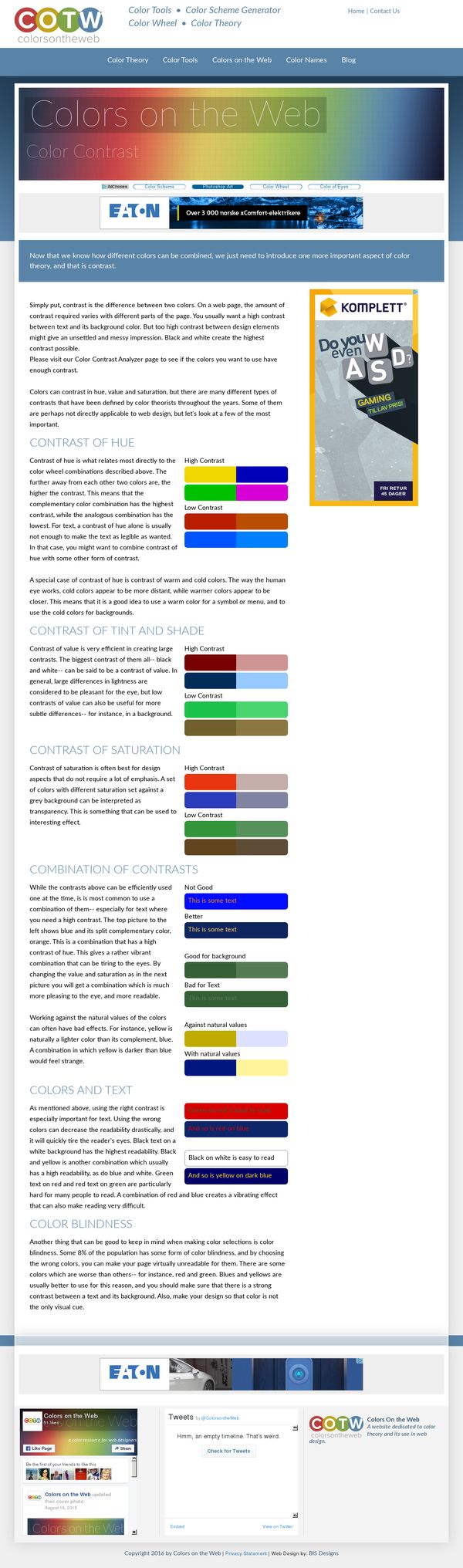 Color Contrasts - Hue, value saturation - Colors on the Web