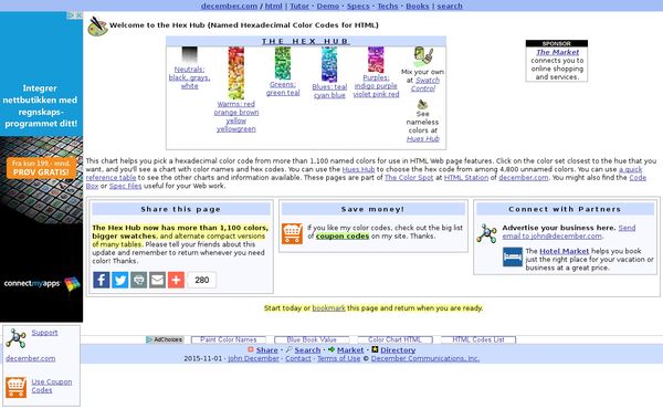 Hex Hub HTML Color Codes: Hexadecimal codes for named colors used in HTML page features