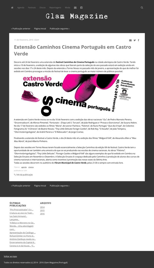 Extensão Caminhos Cinema Português em Castro Verde | Glam Magazine