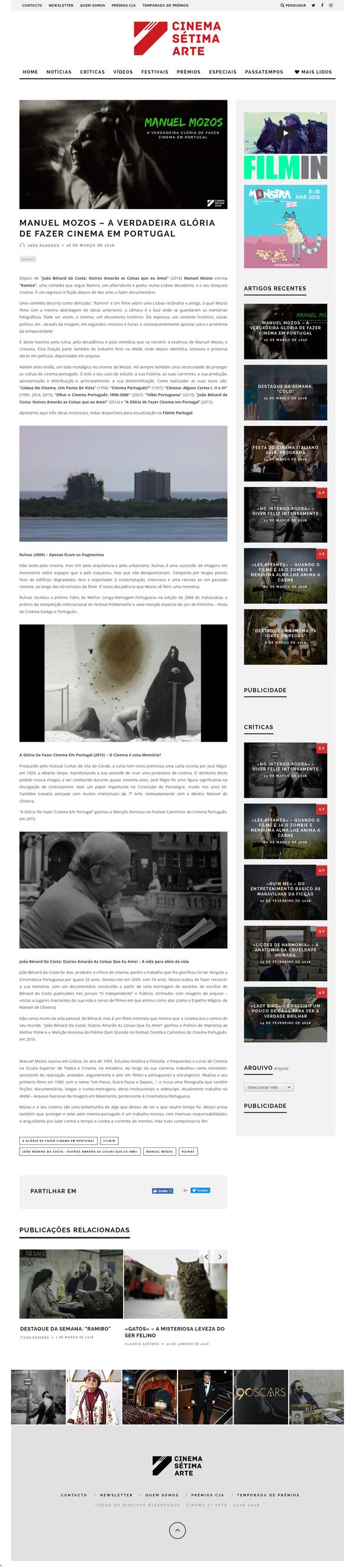 Manuel Mozos - A Verdadeira Glória de Fazer Cinema em Portugal - Cinema 7ª Arte