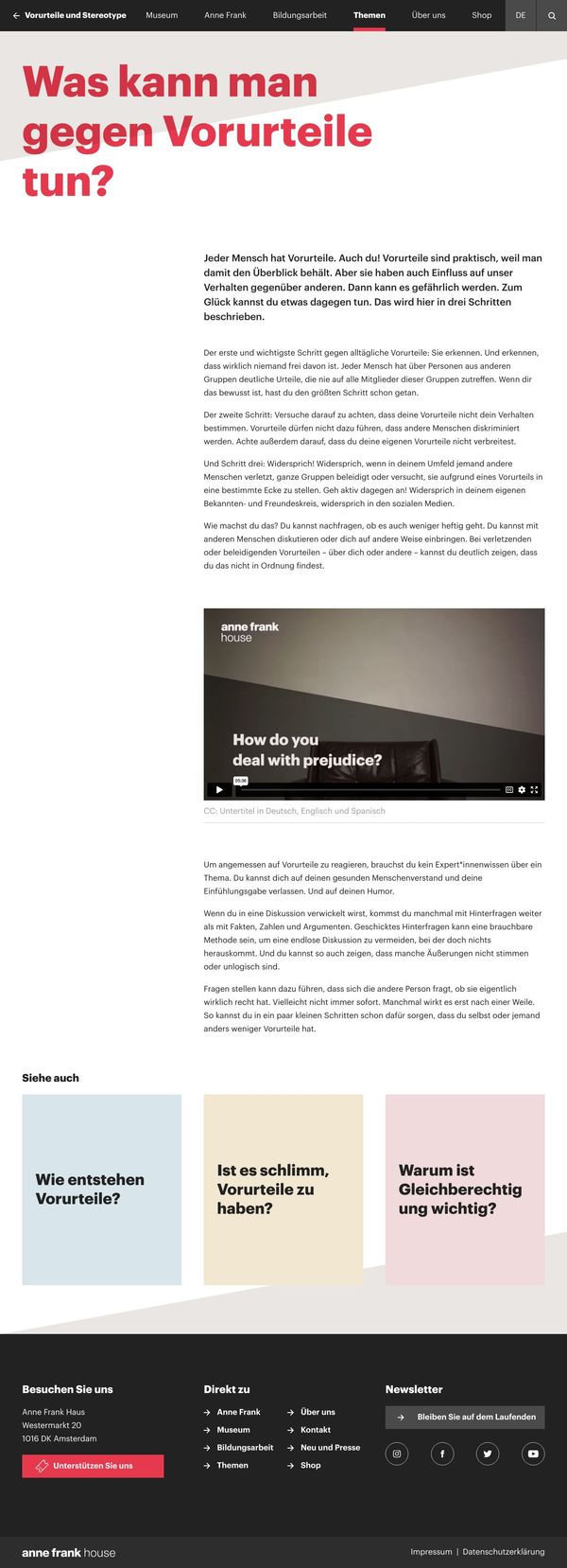 Was kann man gegen Vorurteile tun? | Anne Frank Haus
