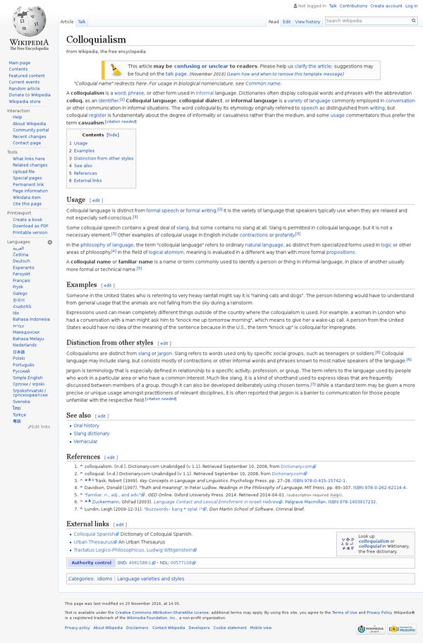 Colloquialism - Wikipedia, the free encyclopedia
