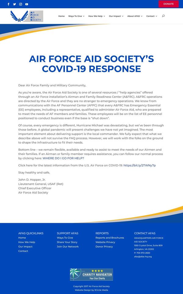 Air Force Aid Society's COVID-19 Response