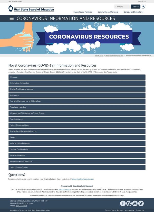 Utah Board of Education COVID-19 Resources